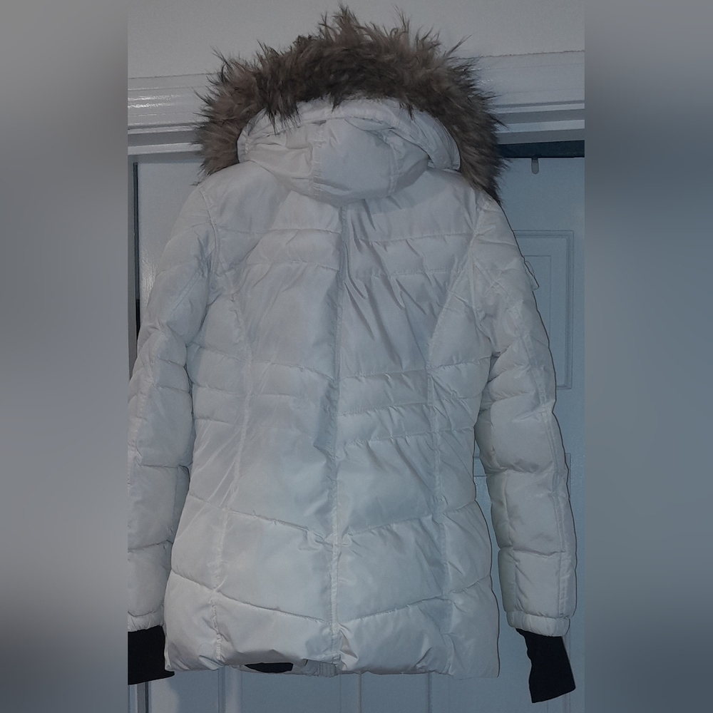 Madden Girl Hooded White Puffer Coat Jacket Parka Faux Fur Trim Hood Sz M Medium - Picture 4 of 16